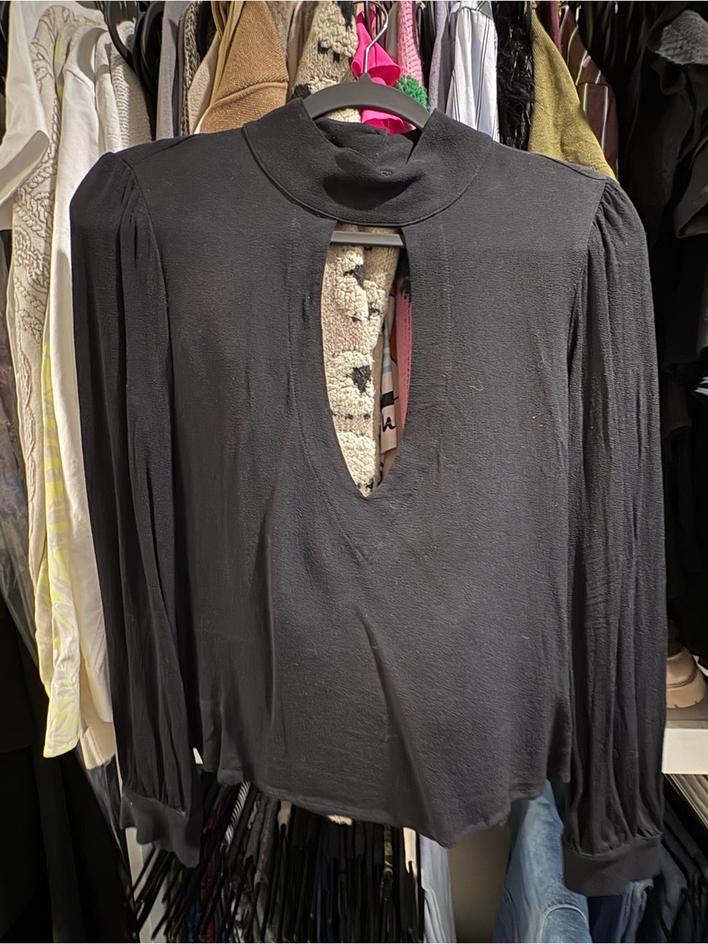 Flynn Skye Black Long-Sleeve Keyhole Blouse